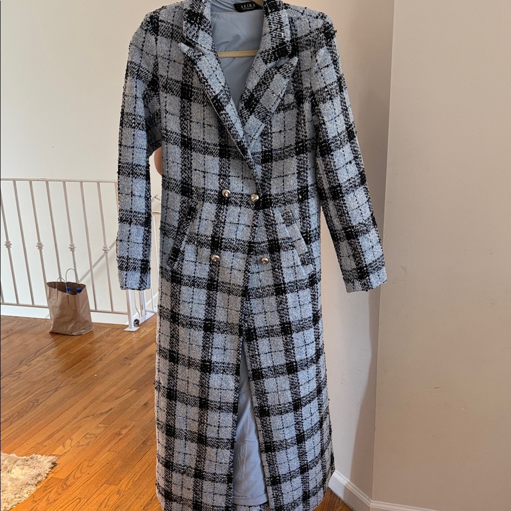AKIRA Black and White Checkered Trench Coat